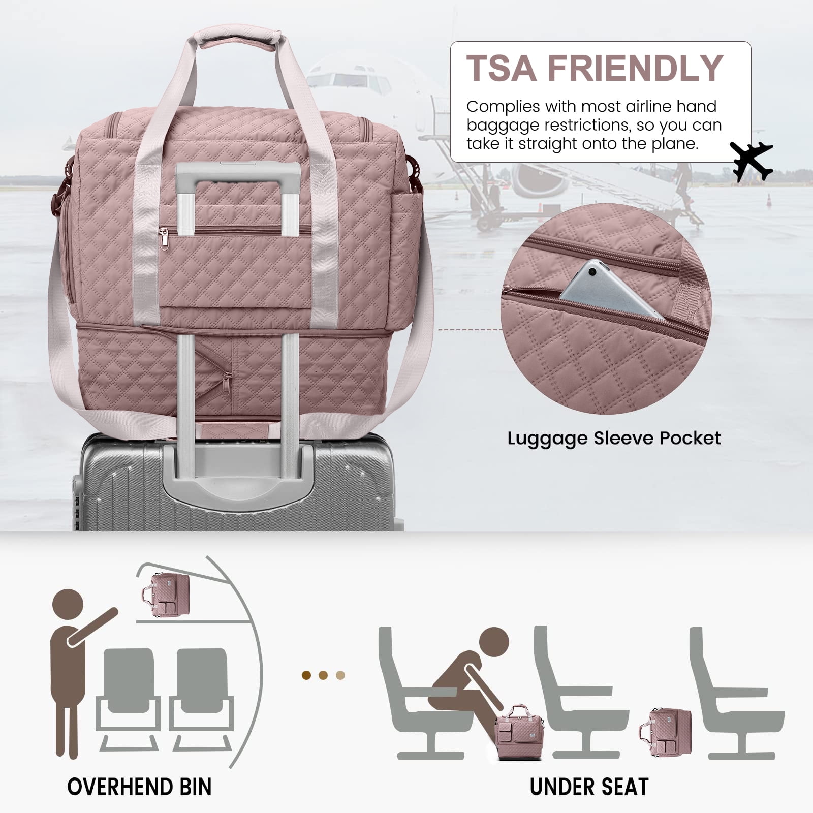 Gynky Travel Duffle Bag Weekender Bags for Women with Shoe Compartment Carry on Overnight Bag with Toiletry Bag Hospital Bag for Labor and Delivery Weekender Overnight Bag for Trave Sport Hospital