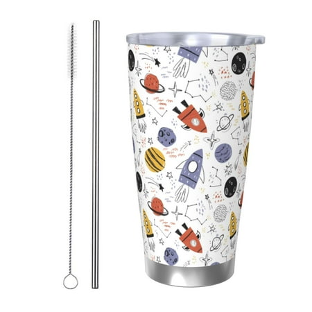 

Ocsxa Rocket Planets Pattern 20oz Travel Coffee Mug with Flip Lid Stainless Steel Insulated Insulated Coffee Mug Thermal Cup with Splash Proof Sliding Lid-Straw Two-piece Set