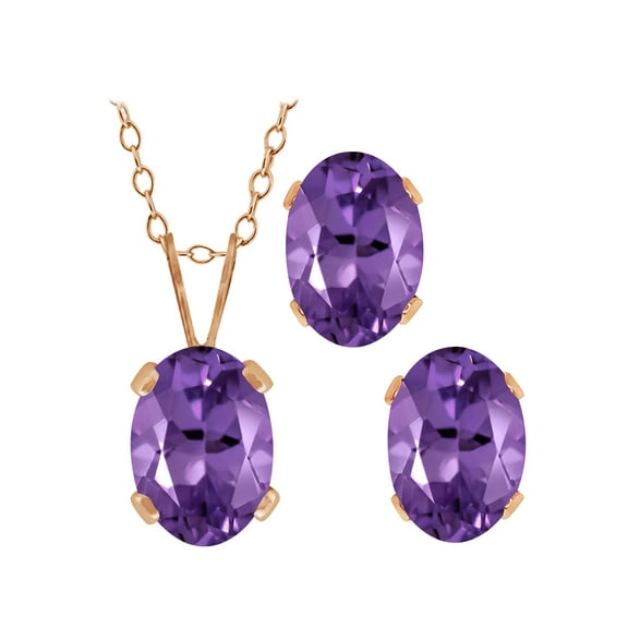 Gem Stone King 1.65 Ct Oval Purple Amethyst 18K Rose Gold Plated Silver Pendant and Earrings Jewelry Set