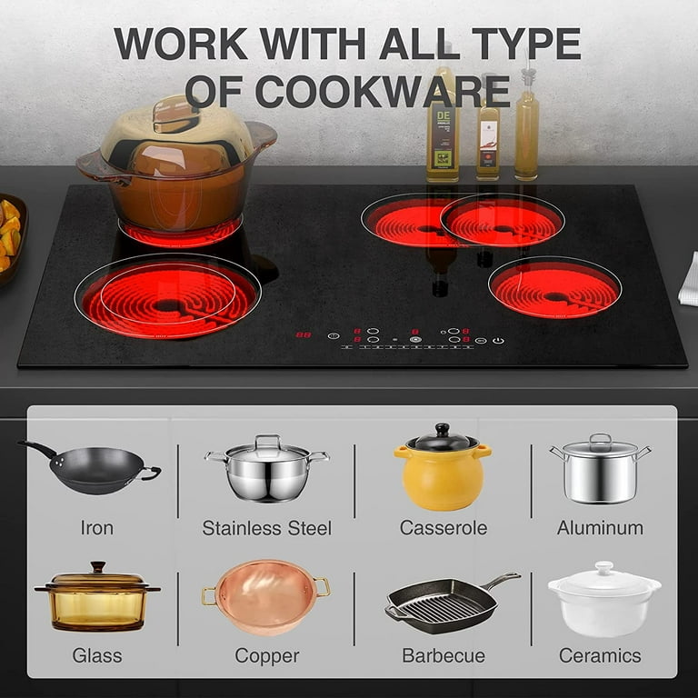 QTYANCY Induction Cooktop, 12 inch Built-in Electric Stove, LED Sensor Touch Screen Hot Plate