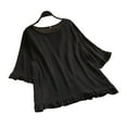 thumbnail image 1 of Timegard Plus Size Tops for Women Cotton Linen Scoop Neck Ruffle Short Sleeve Blouse Casual Loose Tops, 1 of 7