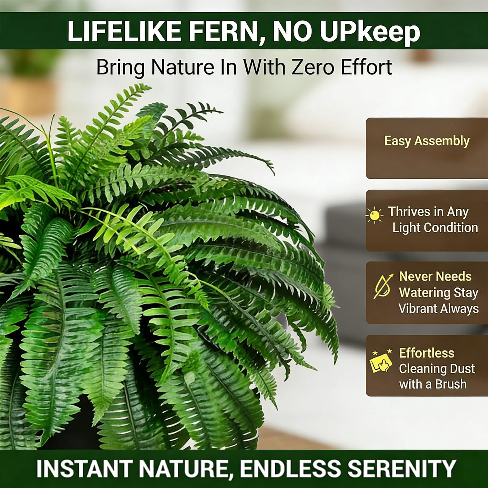 Large Artificial Fern for Outdoors, UV-Resistant Fake Ferns (28/38/60/88 Fronds) - Realistic Faux Greenery, Fade-Proof Outdoor Plants for Porch & Hanging Baskets