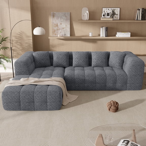 107" Modern Boneless Couch with L-Shaped Chaise,Comfy Chenille Modular Sectional Sofa with Tufted Design,Deep Seat Upholstered Sofa Bed,No-Assembly Sectional Couch