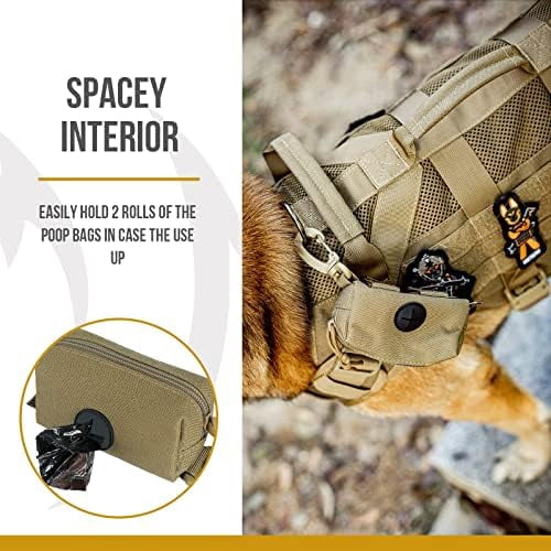 Doggy Poop Bag Holder Zipper Dog Waste Bag Pouch Leash Attachment for Walking Training Running Hiking Brown