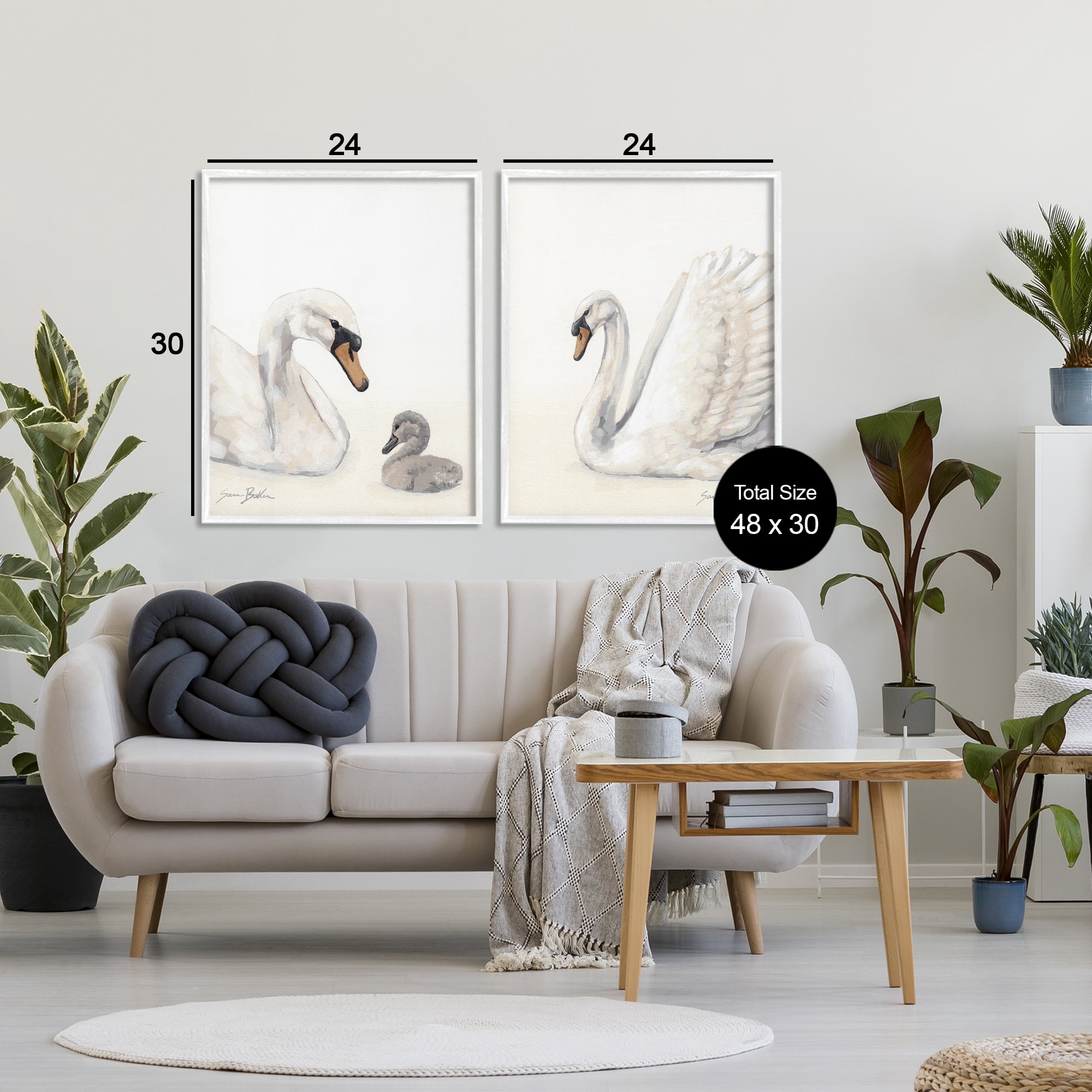 Stupell Industries Graceful Swan & Cygnet 2 Piece White Framed Giclee Art Set, design by Sara Baker