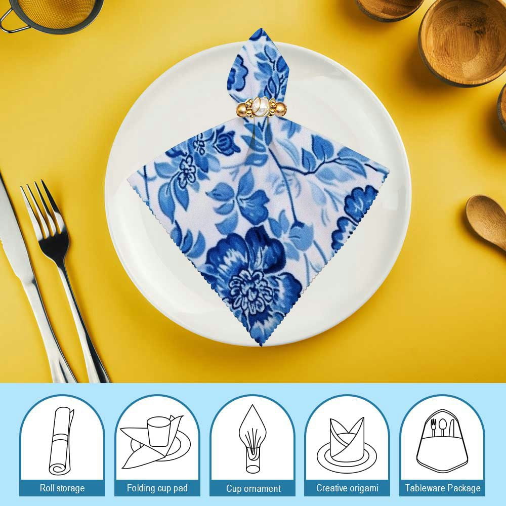 Qinduosi  Blue Floral Luncheon Cloth Napkins Blue and White Flowers Design Lunch Napkins Spring Holiday Wedding Birthday Dinner Baby; Bridal Shower Tableware Party Supplies