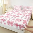 thumbnail image 3 of Homewish Girly Pink Ribbon Twin Sheet Sets for Kid, Fairy Tale Princess Twin Fitted Sheet, Cartoon Polkadots Bow Flat Sheet, Microfiber Bedroom Decor, 3-Piece, 3 of 7
