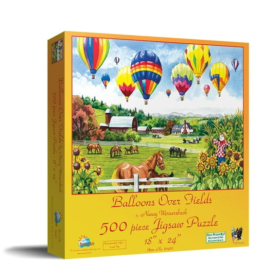SUNSOUT INC - Balloons Over Fields - 500 pc Jigsaw Puzzle by Artist: Nancy Wernersbach - Finished Size 18" x 24" - MPN# 62967