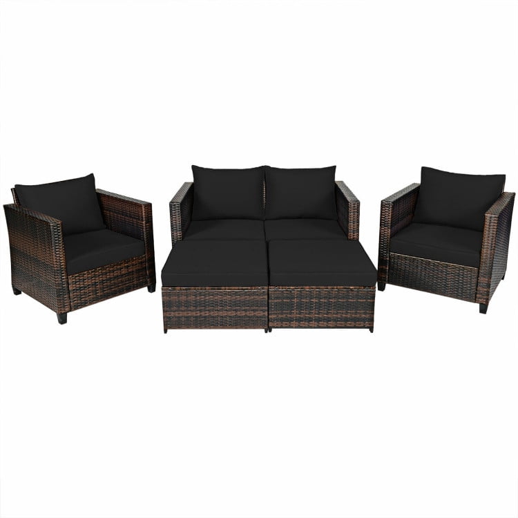 Aimee Lii 5 Pieces Patio Cushioned Rattan Furniture Set, Rattan Outdoor Furniture, Black Aimee Lii 5 Pieces Patio Cushioned Rattan Furniture Set, Rattan Outdoor Furniture, Black
