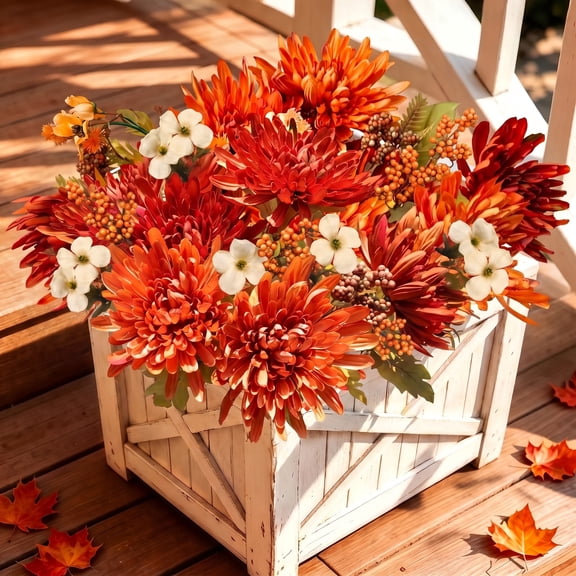AcerichFad Artificial Fall Flowers, 2 Bundles 18 Heads Fake Autumn Mums Flowers Faux Chrysanthemum for Outdoor Indoor Patio Garden Porch Yard Home Decor