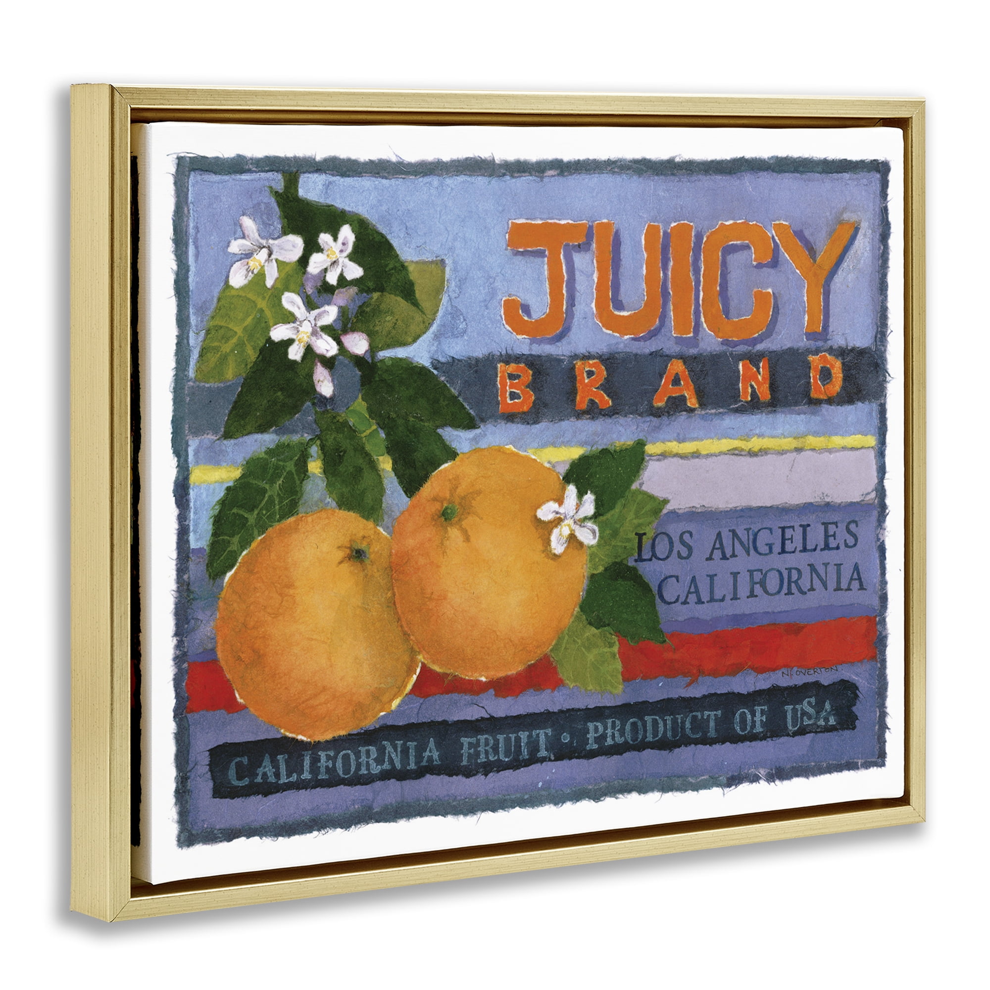 Stupell Industries Juicy Brand Oranges Food & Beverage Painting Gold Floater Framed Art Print Wall Art, 21 x 17