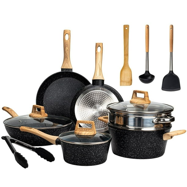 Bateria De Sartenes Medical Stone Vidrio Templado Bateria De Cocina Con Revestimiento Antiadherente Juego De Ollas Incluye 13 Piezas Set De Ollas Y Sartenes Con mangos Ergonomicos