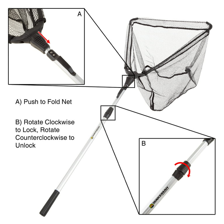 Wakeman Fishing Net with Telescoping Handle- Collapsible and Adjustable  Landing Net with Corrosion Resistant Handle and Carry Bag