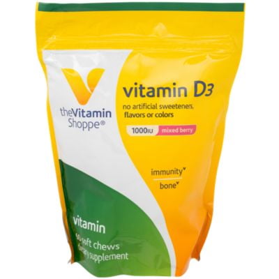 The Vitamin Shoppe D3 1000iu Mixed Berry Flavored Chews Supports Bone Immune Health Aids In Cellular Growth Calcium Absorption Gluten Free Once