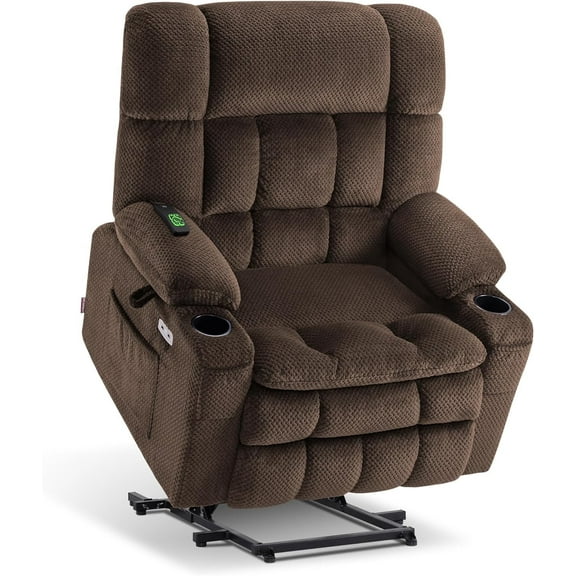 MCombo Dual Motor Power Lift Recliner with Massage and Heat for Big Elderly in Living Room, Fabric R7897, Medium-Wide,Coffee