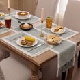 thumbnail image 3 of MeyJey Table Runner and Placemats Set of 4, Washable Fabric Rectangle Dining Table Mats with Tassels for Dining Tables, Kitchen, Green, 3 of 10