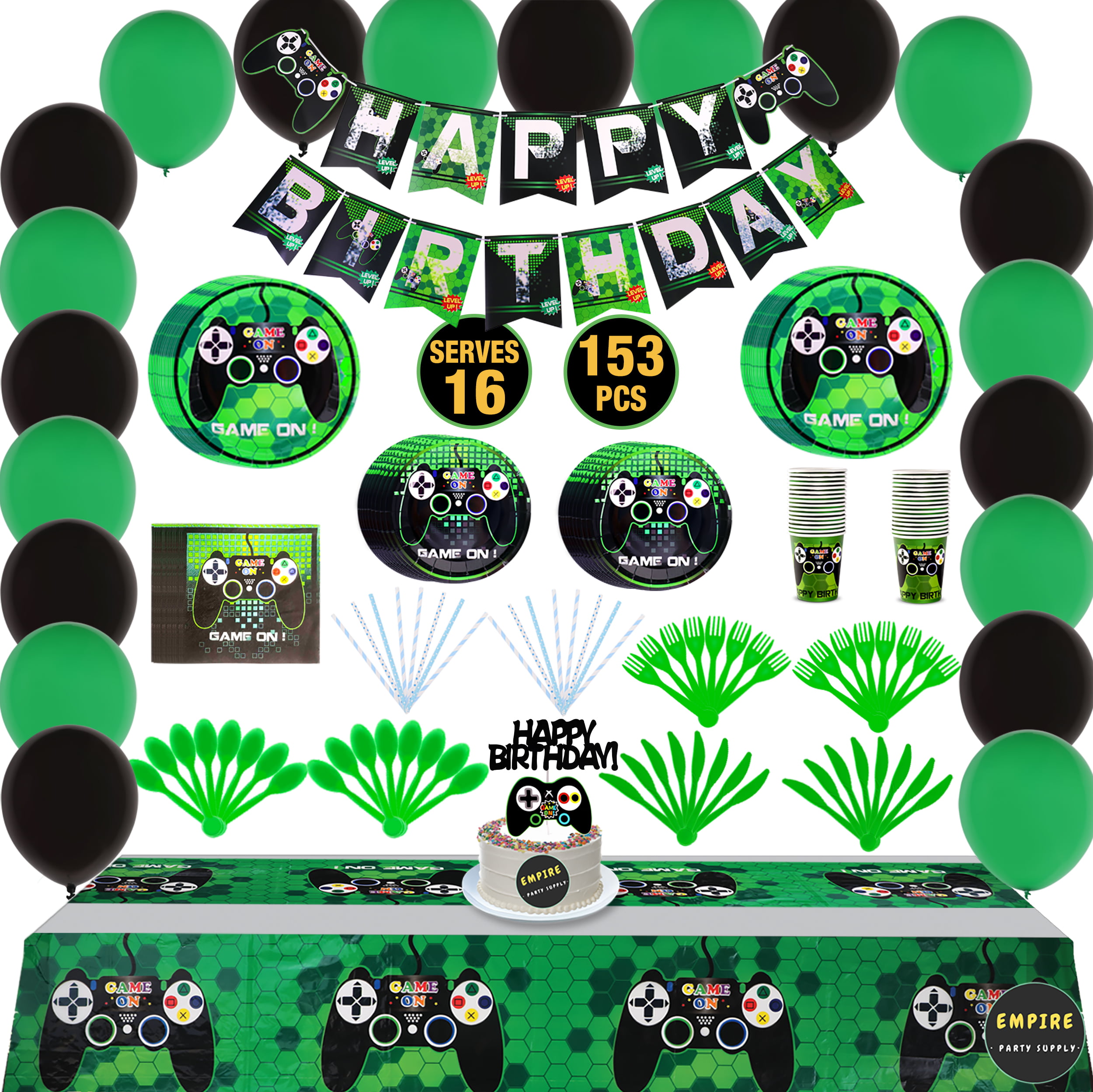 141 PCS Video Game Party Supplies,Boys Birthday Party,Boys Birthday Party,Banner Balloons Tableware,Serves 16 Guests