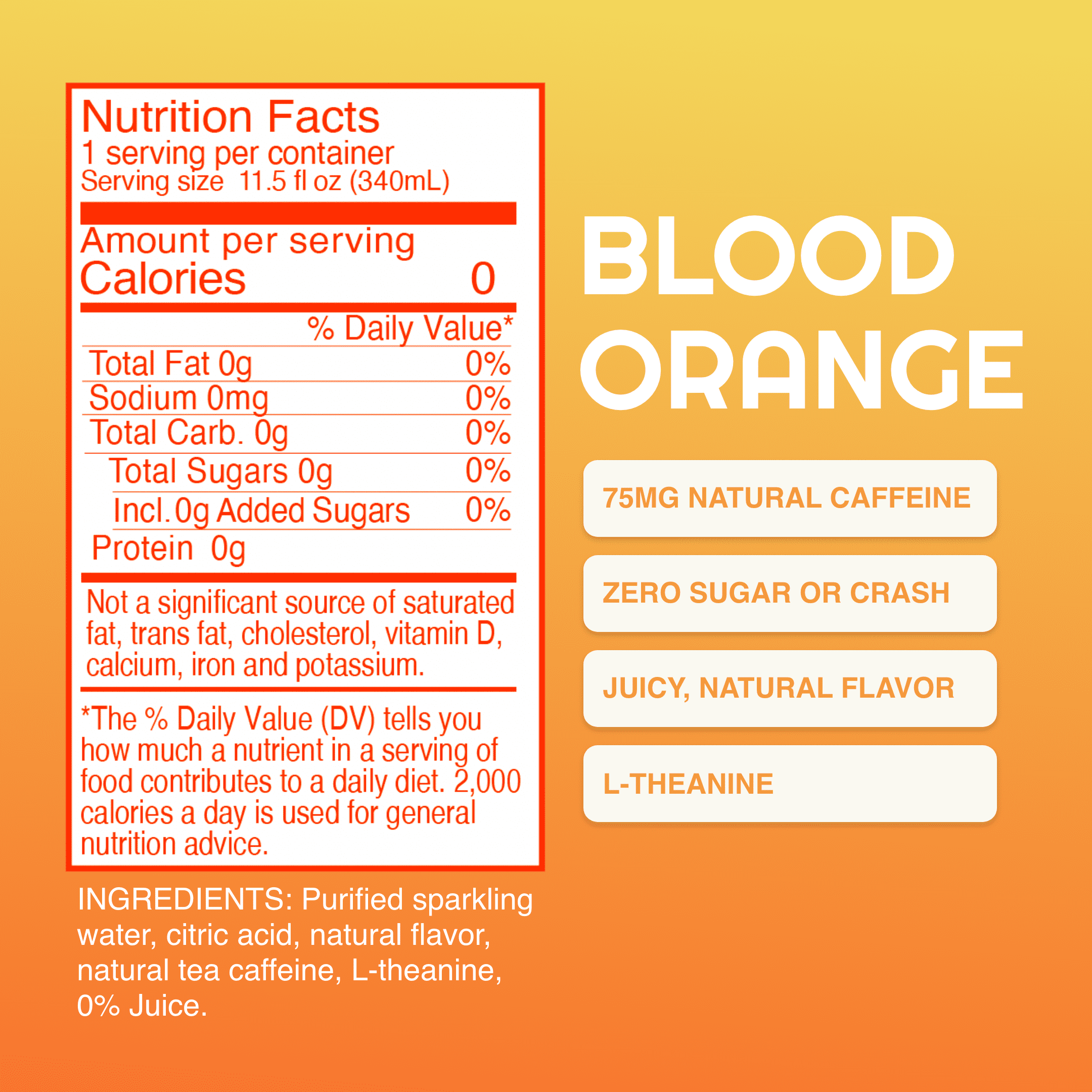 Phocus Caffeinated Sparkling Water Blood Orange