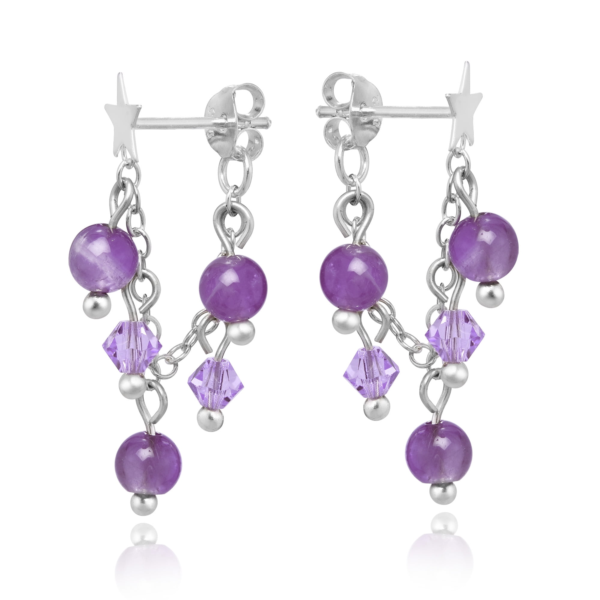 Wish Upon a Star Sterling Silver Chain & Purple Amethyst Front to Back Earrings