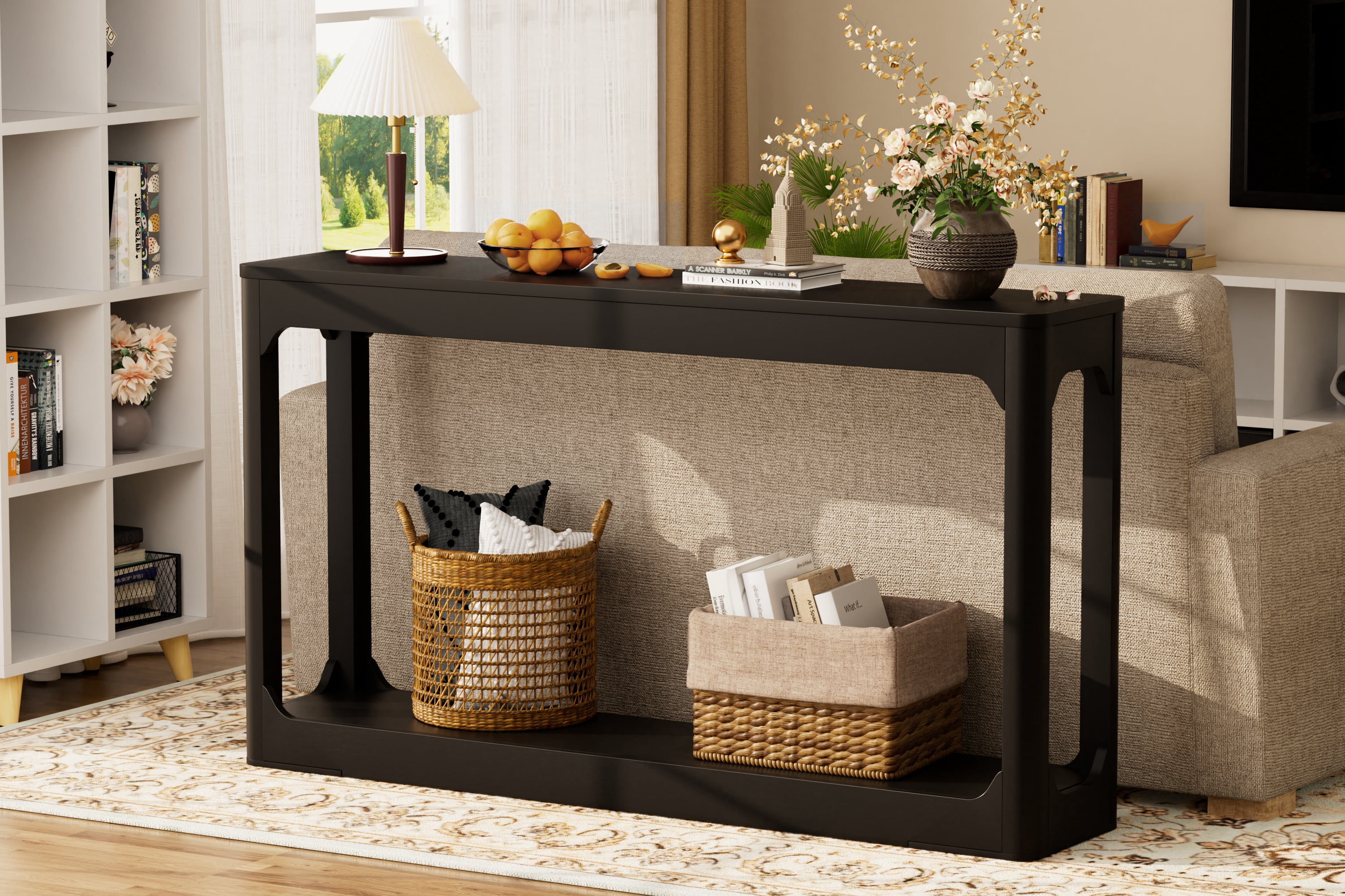 55.1 Inch Curved-Leg Storage Table, Ideal For Entryways, Slim Wooden Side Table That Can Be Placed Behind A Sofa, Perfect For Entryways, Hallways, And Doorways