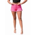 thumbnail image 3 of Women'S Stretchy Cotton Denim Shorts, Mid Rise with Ripped Details and Frayed Hem Peach Pink L, 3 of 9