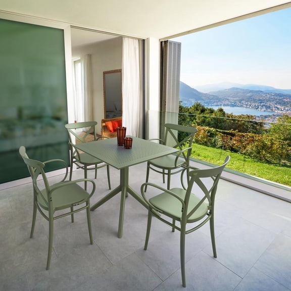 Compamia Cross XL Patio Dining Set with 4 Chairs Olive Green