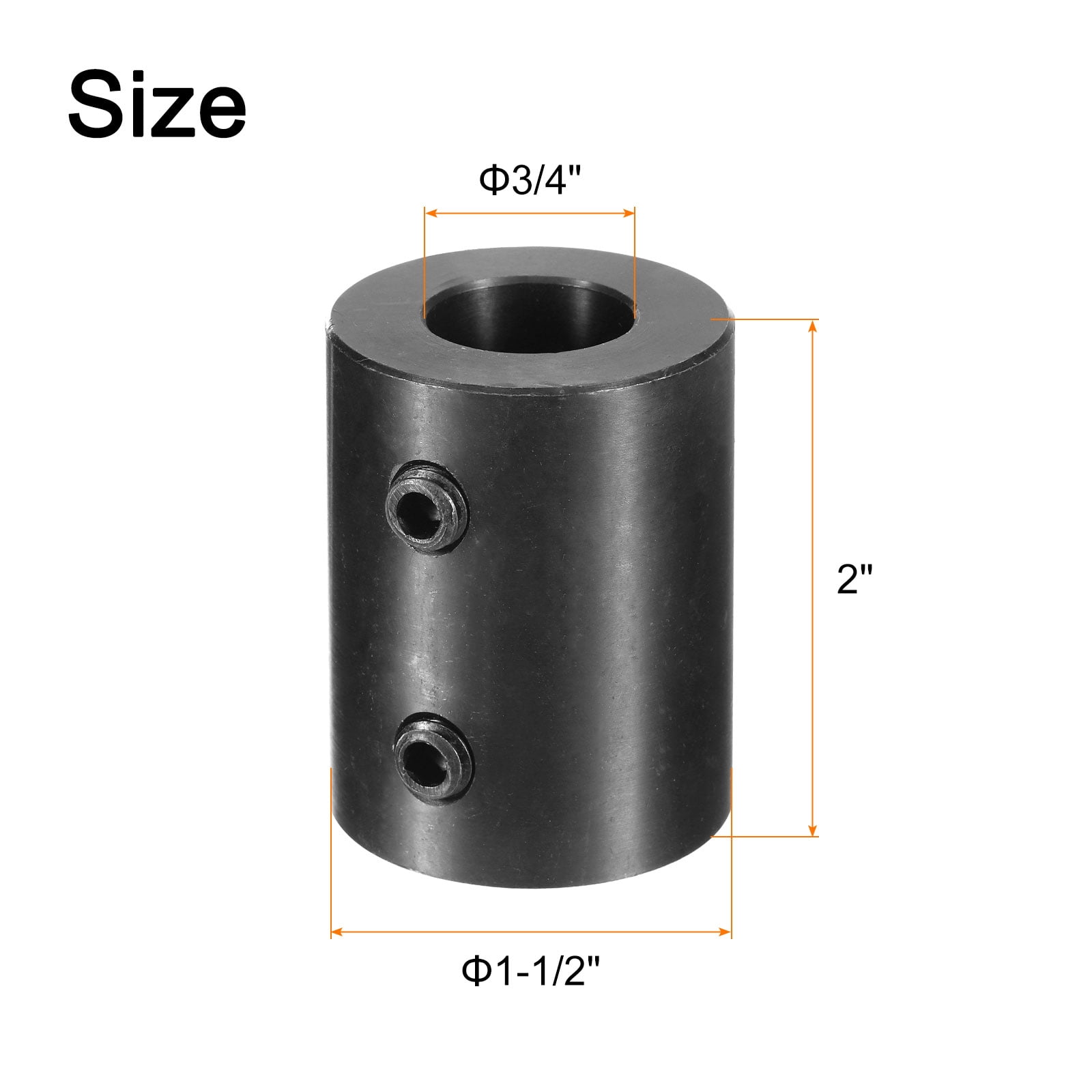 2 Pack Shaft Coupling 3/4" Bore, 1-1/2" OD, 2" Length, Black Oxide Plated Steel Rigid Coupling, (2 Set Screws)