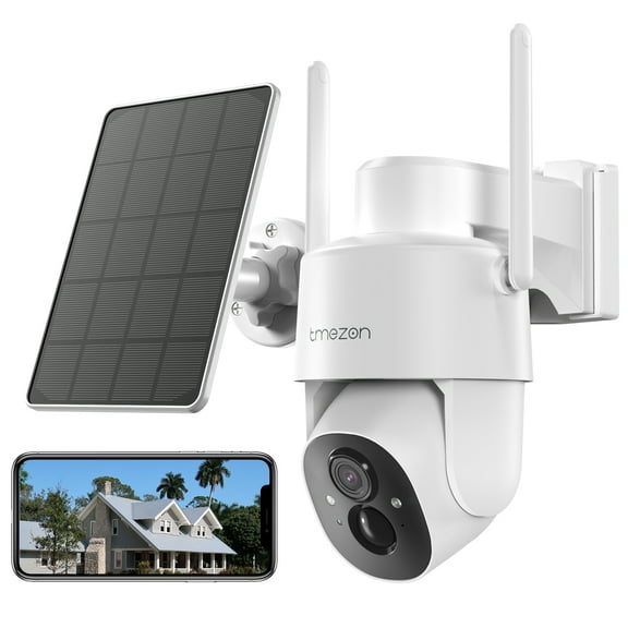 TMEZON Security Camera Outdoor Wireless, 2K Surveillance Camera Wireless Solor Powered for Smart Home , PTZ WiFi Control, Night Vision,IP66 Waterproof