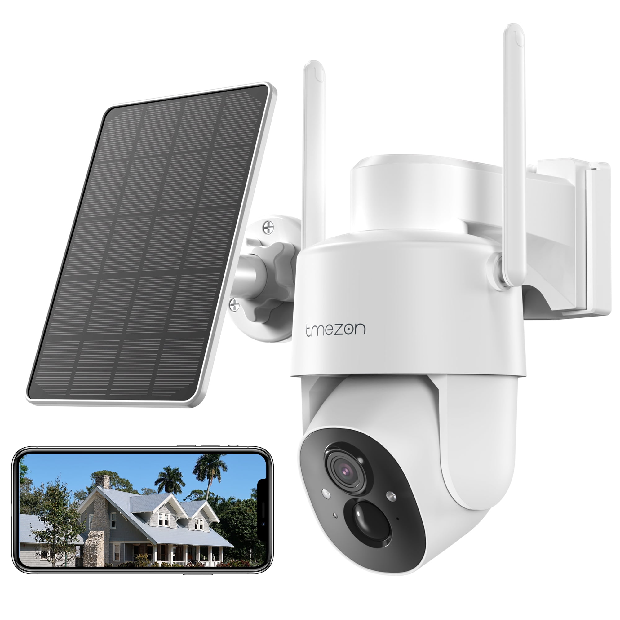 TMEZON Security Camera Outdoor Wireless, 2K Surveillance Camera Wireless Solor Powered for Smart Home , PTZ WiFi Control, Night Vision,IP66 Waterproof