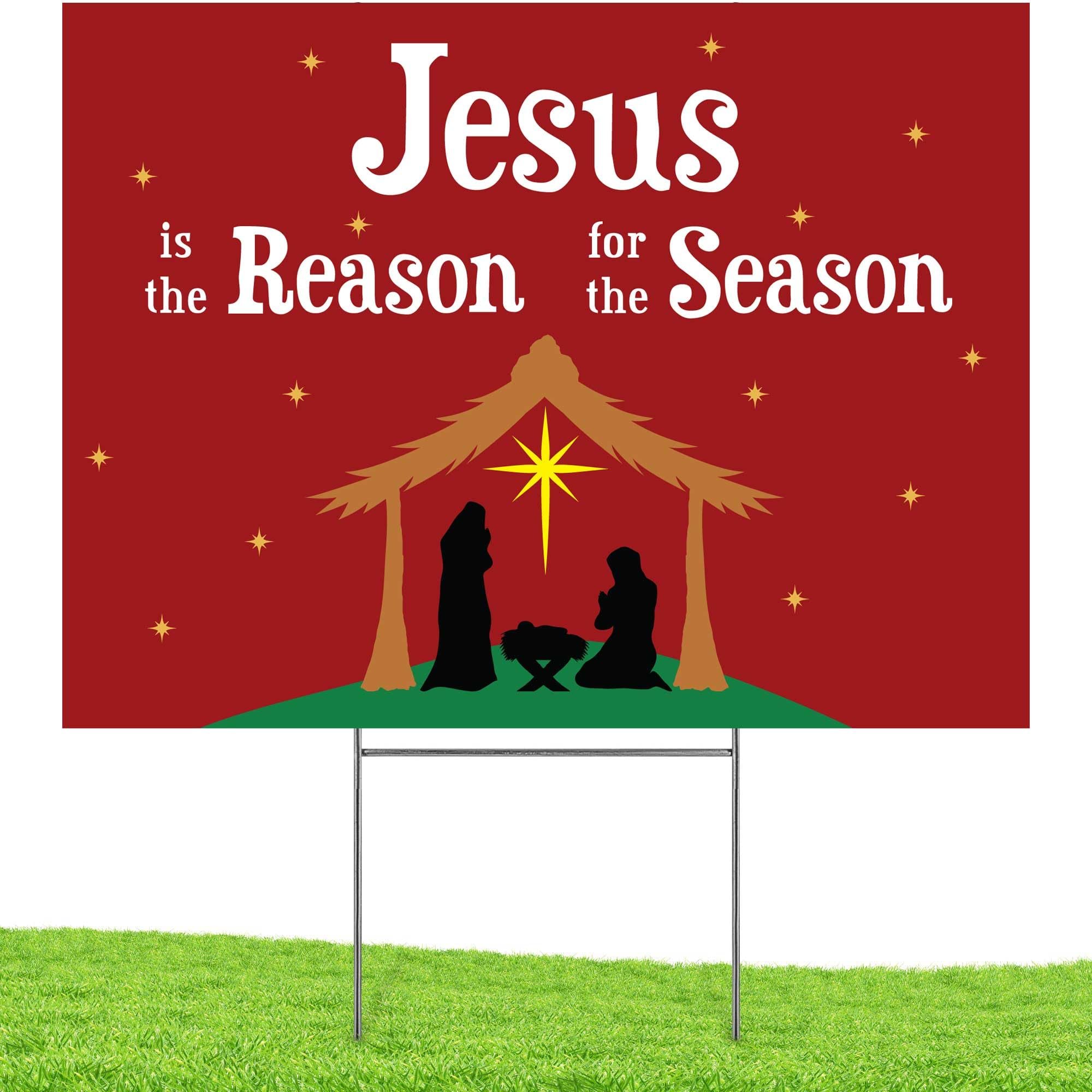 Jesus Is The Reason for The Season Sign Christmas Outdoor Decorations Christmas Double Sided Yard Lawn Signs with Metal Stand Nativity Decor for Church Home Business Stores Party 18 x 24