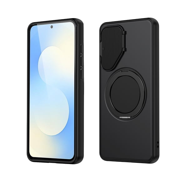 Allytechgroup for Samsung Galaxy S26 Magnetic Case with Ring Stand Camera Lens Protector Cover Compatible with Magsafe, Black
