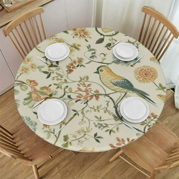 BANET William Morris Floral Print Round Tablecloth Wipeable Polyester Fabric Vintage Floral Washable Tablecloth for Dining Room Decor Tablecloth 31"-35