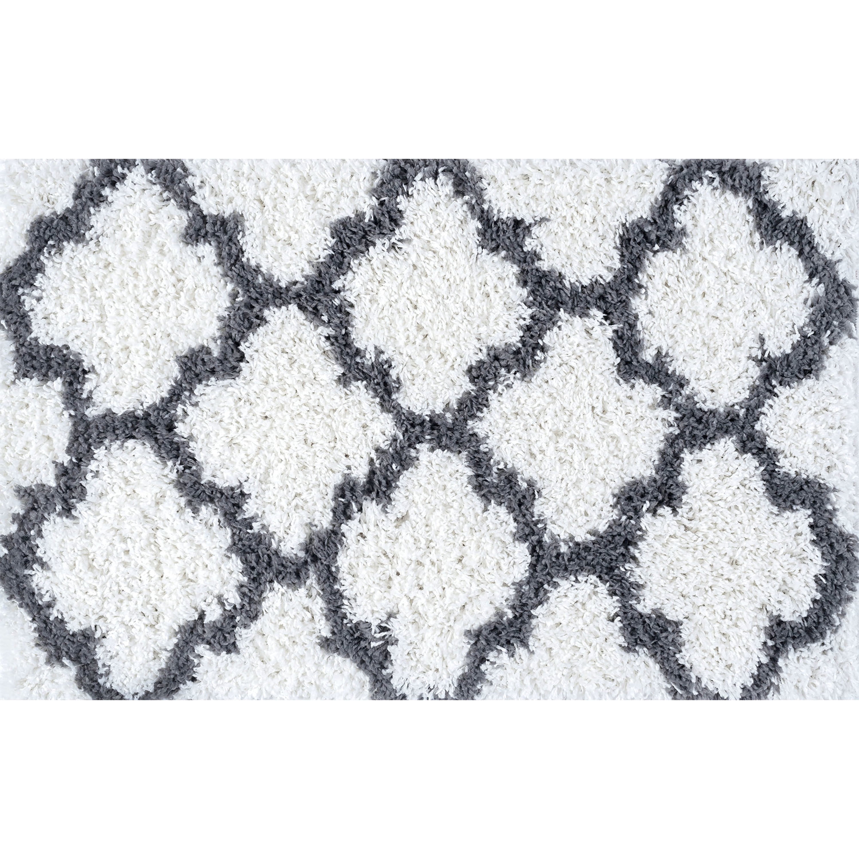 Jersey Shag Transitional Geometric White and Gray Polypropylene Indoor Area Rug, 2'x3' Rectangle