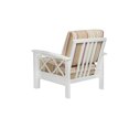 Quinn X Design Arm Chair with Exposed Wood Frame in Pink Stripe