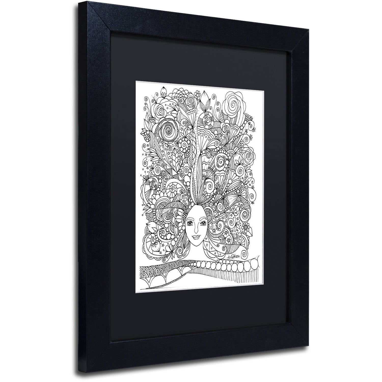 Trademark Fine Art "Flower Girls 18" Canvas Art by KCDoodleArt Black Matte, Black Frame