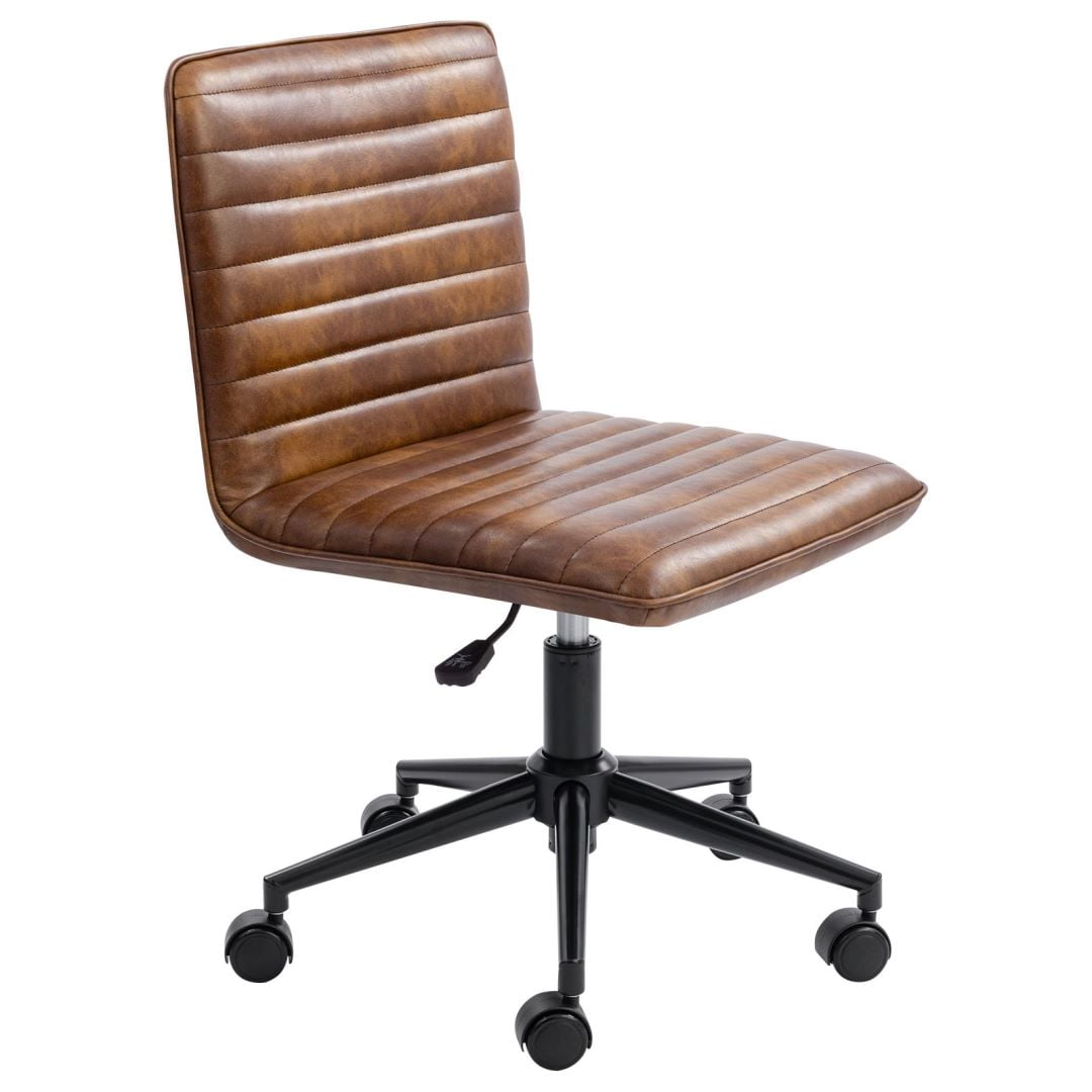 Furniliving Armless Office Chair Mid-Back  Leather Task Chair Rolling  Swivel Adjustable Computer Chair,Dust Yellow
