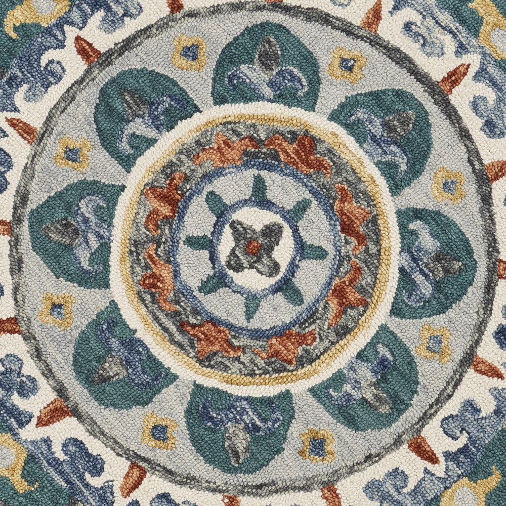 Ox Bay Talia 4' Round Green Medallion Wool Indoor Area Rug