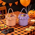 thumbnail image 3 of Callipe Halloween Basket, Plaid Ruffle Trick or Treat Candy Bucket with Handle for Kids, Reusable Gingham Fabric Storage Basket for Party Favors, 3 of 4