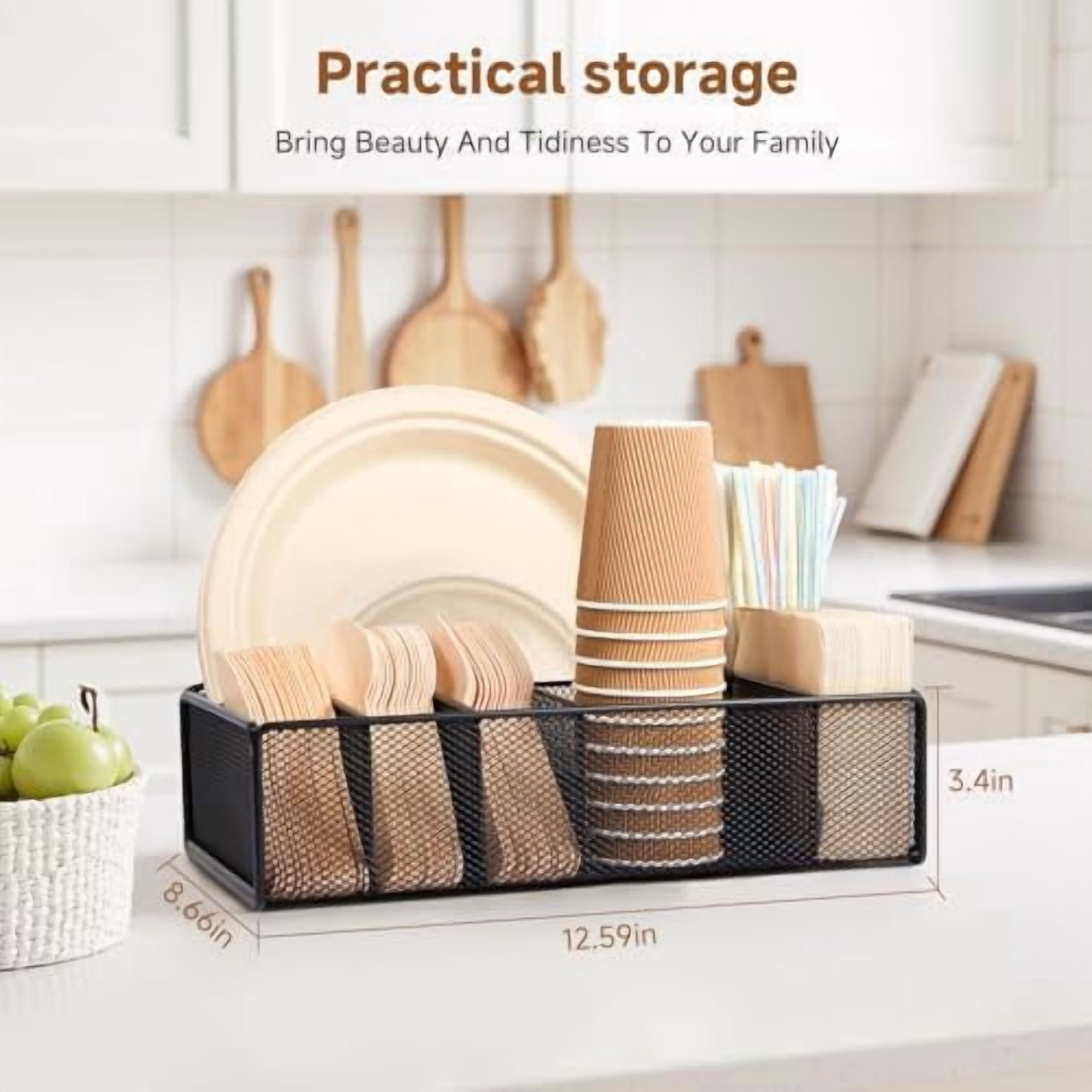Utensil Caddy for Party - Paper Plate Holder ,Utensil Silverware Caddy Utensil Holder Paper plate Organizer with 6 Compartments for Party, Camping, Picnic
