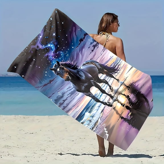 A colorful beach towel with a horse-shaped design: perfect for outdoor use - soft, absorbent and quick-drying - perfect for swimming, camping and bathing