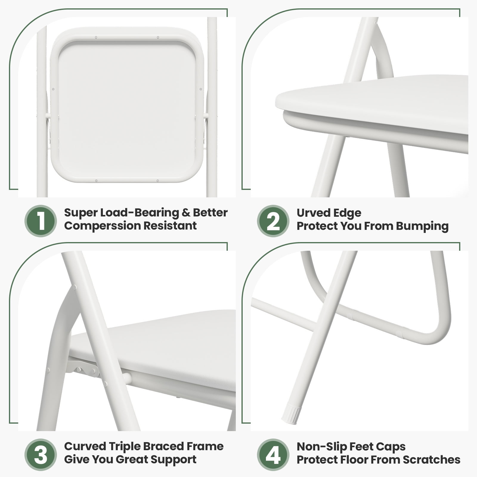 Gelloan 6 Pack Folding Chairs, Indoor Outdoor Portable Stackable Commercial Leather Padded Seat，Wedding Chairs with Metal Frame Home Office Party Use,White