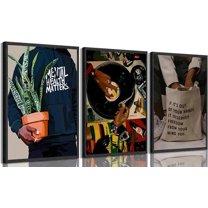 Black Men Wall Art Set of 3 Fashion African American Black Man Poster Prints Record Music DJ Painting Pictures Wall Decor Mental Health Artwork for Living Room Bedroom Decoration