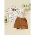 thumbnail image 2 of Toddler Baby Boy Easter Outfits Short Sleeve Bunny/Truck Print Bowtie Shirt + Shorts Set, 2 of 8