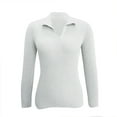 thumbnail image 4 of Wyobmus V Neck Sweaters for Women Casual Long Sleeve Flip Collar Pullover Solid Color Knitted Stripe Baselayer Sweaters Tops A-White, 4 of 5