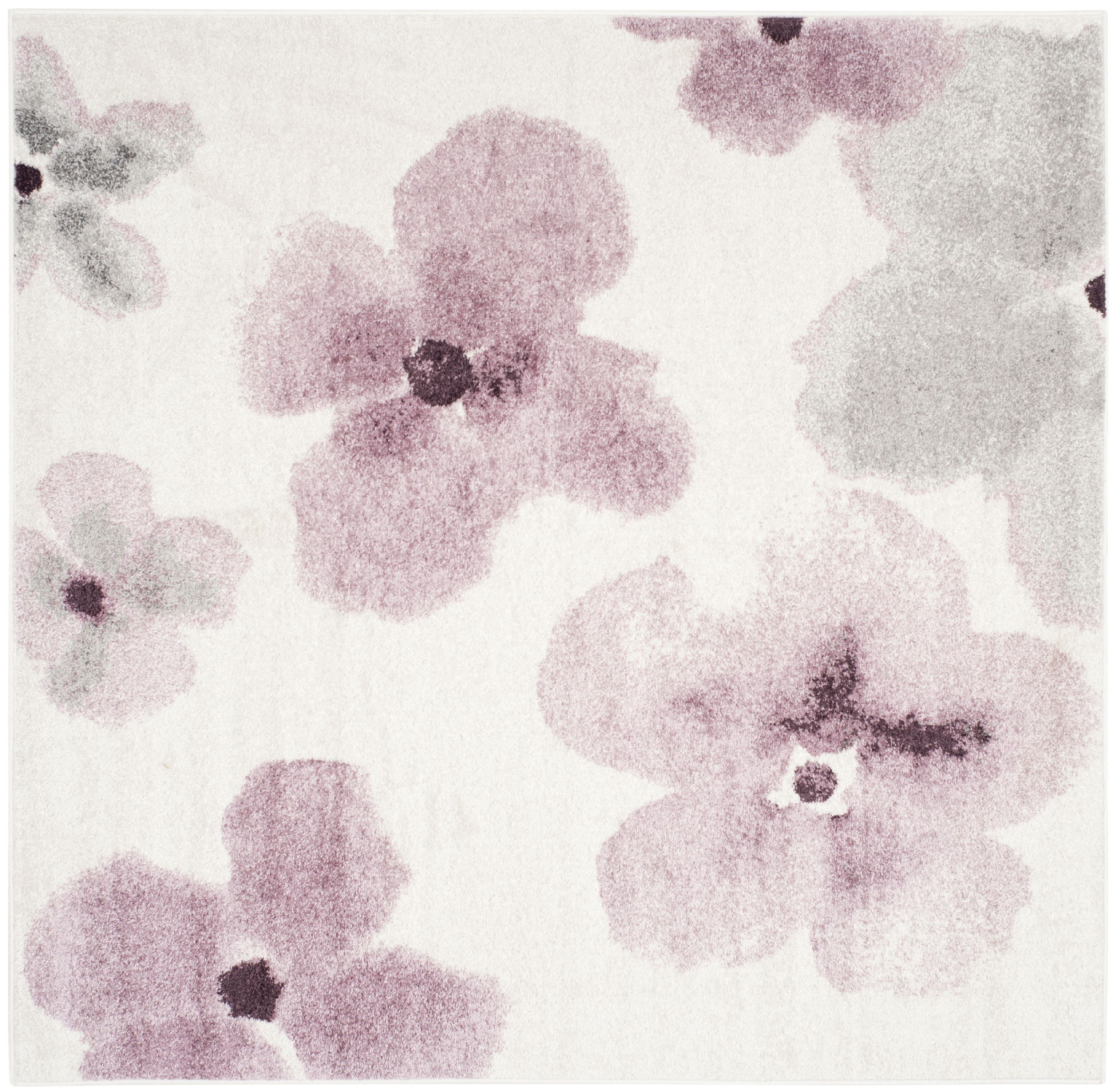 SAFAVIEH Adirondack Feride Floral Area Rug, Ivory/Purple, 6' x 6' Square