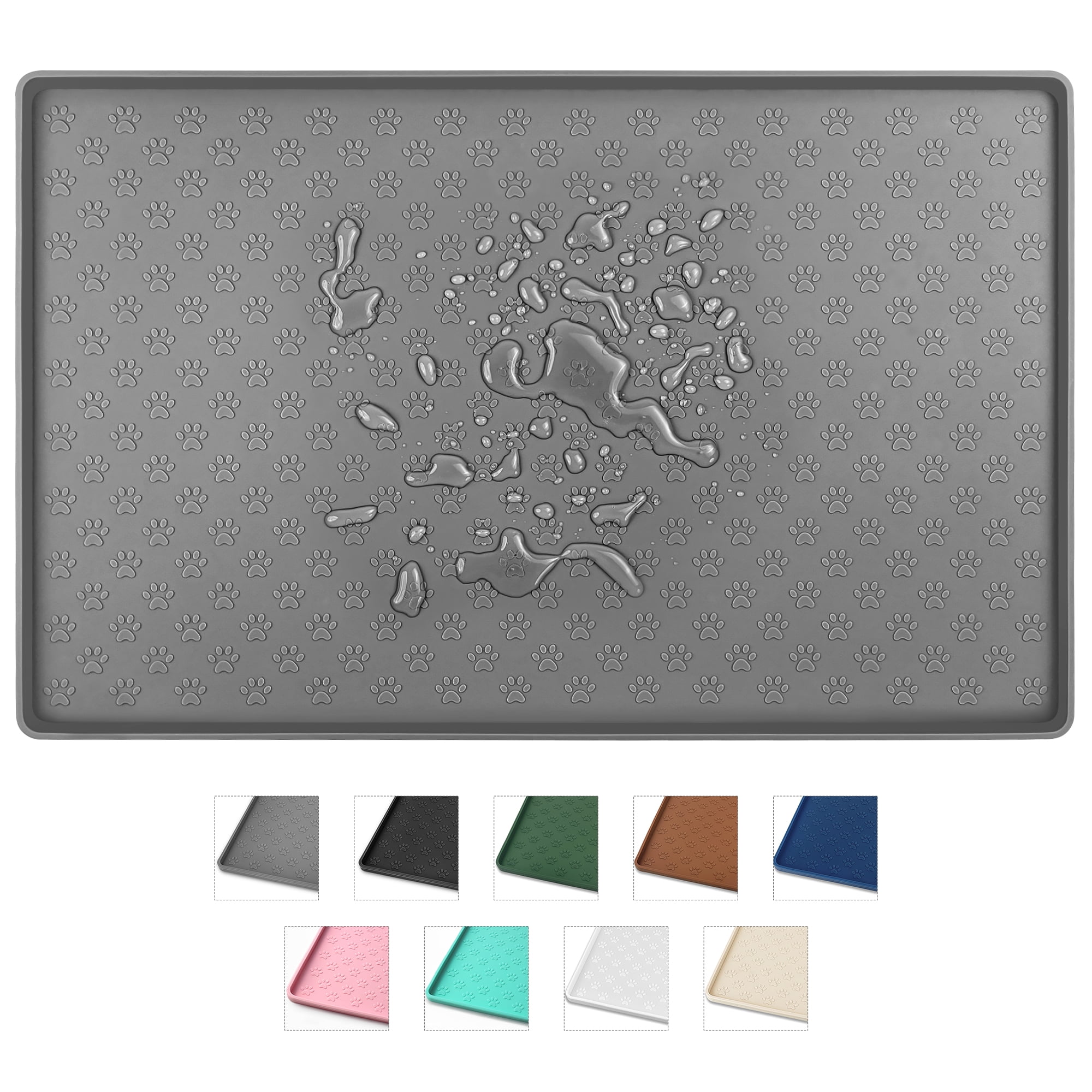 Silicone Dog Food Mat, Pet Placemat for Prevent Feeding Spills, Waterproof Dog Bowl Mats for Food and Water, Cat Food Mat for Pet Feeder, Gray
