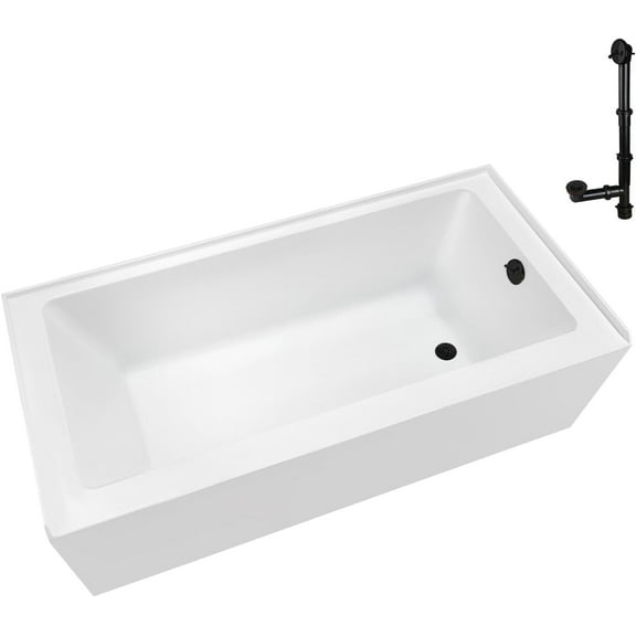 Streamline NAL-5620-BL 66 in. x 32 in. Acrylic Right-Hand Drain Alcove Bathtub in Glossy White With External Drain in Matte Black