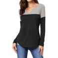 thumbnail image 3 of Camiseta De Manga Larga Con Cuello En V Y Henley Dividida Para Mujer Negro XL, 3 of 6