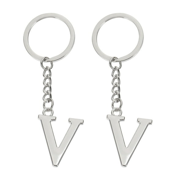 Uxcell Initial Letter Keychain Letter A-Z Keychain Alphabet V Pendant Key Ring for Backpack Purse Bag, Silver 2Pcs