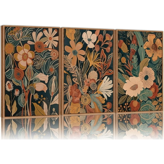 Hieng Vintage Landscape Framed Canvas Wall Art Set of 3, French Country Art Prints, Nature Green Trees and Lake Art Paintings, Rustic Aesthetic Wall Decor for Living Room Bedroom Office 16"x24"x3